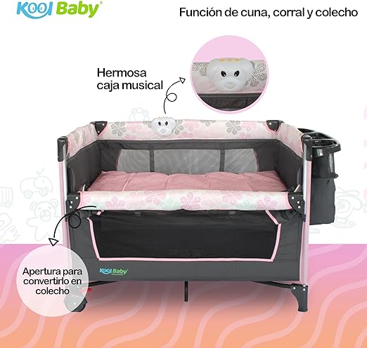 KOOL BABY Corralito para bebé con toldo mosquitero, cuna, cambiador y – Mon  Petit Bebe Store